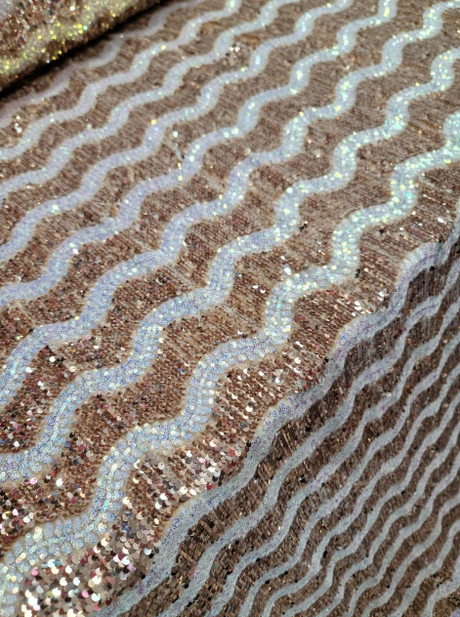 Sequin Stretch Velvet Fabric Champagne Gold