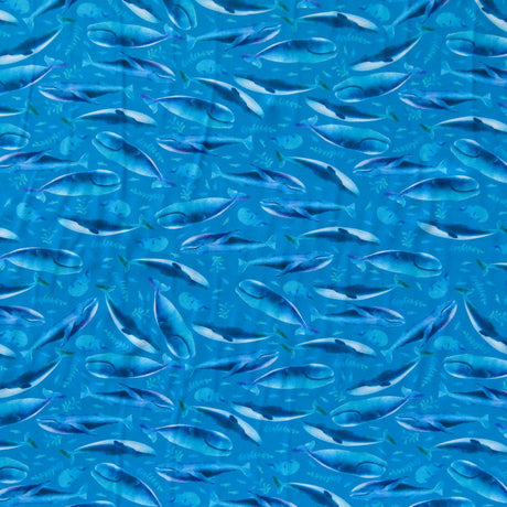Nylon Spandex Swimsuit Fabric Whale Migration 4-Way Stretch Turquoise Blue
