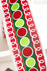 2.5" x 10 Yard Stripe Glitter Circle Drift Ribbon — Red/Green