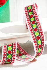 2.5" x 10 Yard Stripe Glitter Circle Drift Ribbon — Red/Green