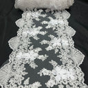 VT-33 Sequin 3D Lace Fabric With Embroideries On Mesh With Pearls - Baby Blue, 33-Cm Width