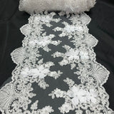 VT-33 Sequin 3D Lace Fabric With Embroideries On Mesh With Pearls - Baby Blue, 33-Cm Width