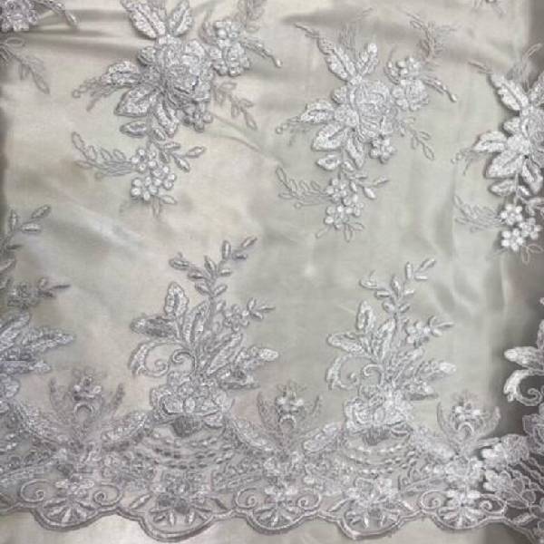 Designer Sequin Lace On Mesh Fabric - Blush, Champagne, Gold, Hunter Green, Red, Silver, White, 52" Width (1 Yard)