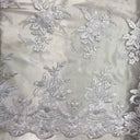 Designer Sequin Lace On Mesh Fabric - Blush, Champagne, Gold, Hunter Green, Red, Silver, White, 52" Width (1 Yard)