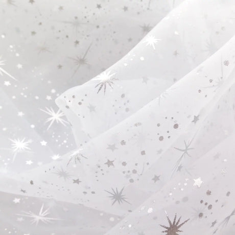 Star Bursts Sheer Organza Fabric - Pink, Turquoise, White, 58" Width
