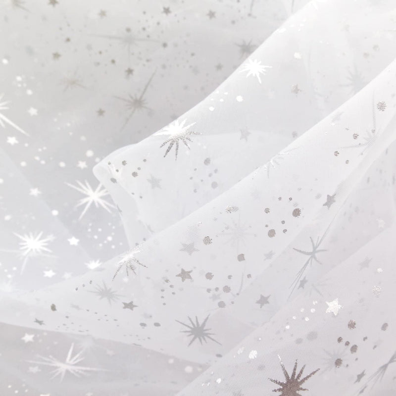 White Star Bursts Sheer Organza Fabric - White Star Bursts, 58/60" Width (1 Yard)