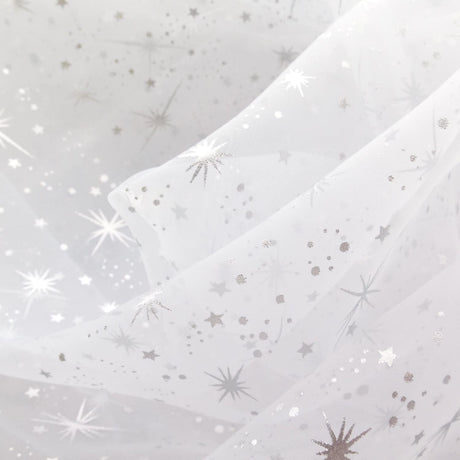 White Star Bursts Sheer Organza Fabric - White Star Bursts, 58/60" Width (1 Yard)