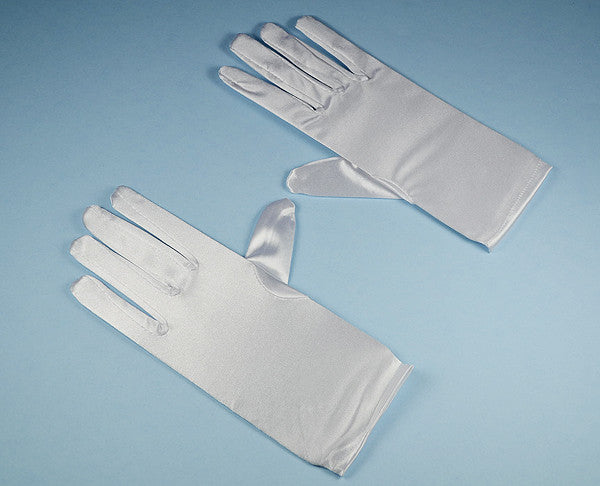12 Pairs White Kids Satin Gloves Wrist Length 4-7 Years