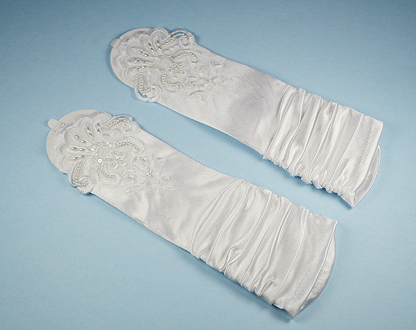 White Bridal Satin Fingerless Gloves Elbow Length 12 Pairs