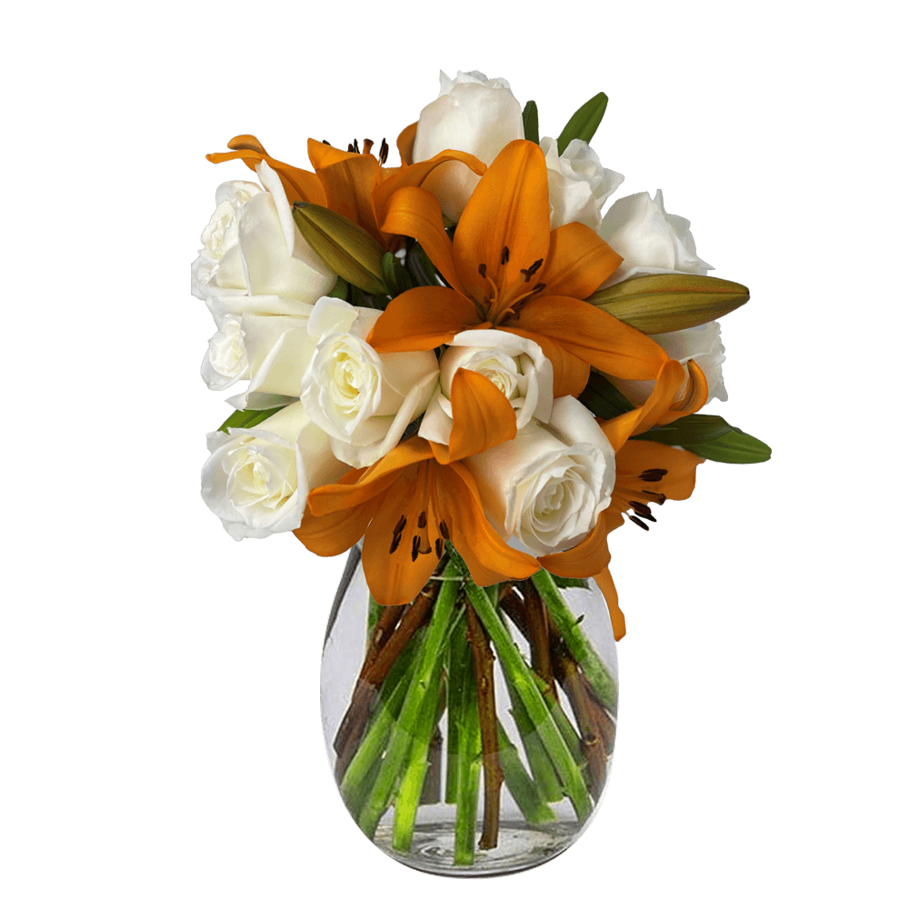 Classic Rose & Lily Fresh Flower Bouquet Elegant Gift Arrangement