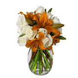 Classic Rose & Lily Fresh Flower Bouquet Elegant Gift Arrangement