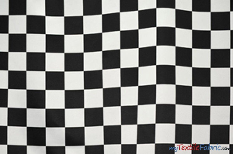 White Black 3.5" Checker Polyester Fabric - Black White Checkered Racing Print, 58/60" Width (1 Yard)