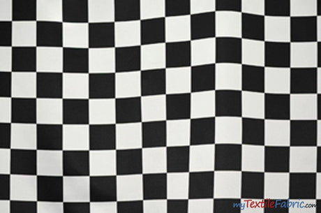 White Black 3.5" Checker Polyester Fabric - Black White Checkered Racing Print, 58/60" Width (1 Yard)