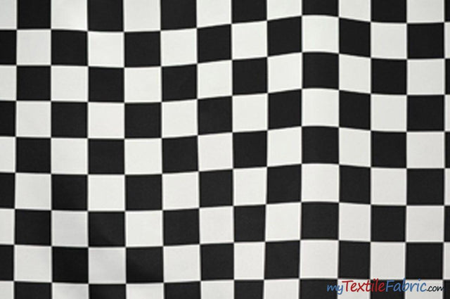 White Black 3.5" Checker Polyester Fabric - Black White Checkered Racing Print, 58/60" Width (1 Yard)