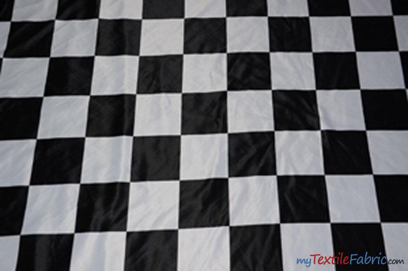 White Black 5.5 Inch Checkered Racing Polyester Fabric - White Black Large Checkered Print, 58/60" Width (1 Yard)