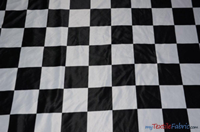 White Black 5.5 Inch Checkered Racing Polyester Fabric - White Black Large Checkered Print, 58/60" Width (1 Yard)