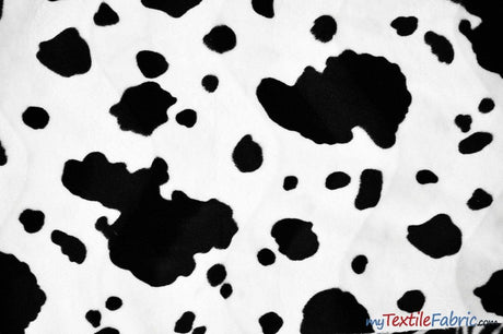 White Black Cow Charmeuse Satin Fabric - White Black Cow Print, 58/60" Width (1 Yard)