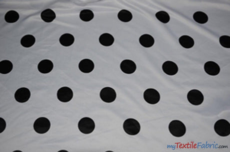 White Black Polka Dot Polyester Satin Fabric - Polka Dot Print, 58/60" Width (1 Yard)