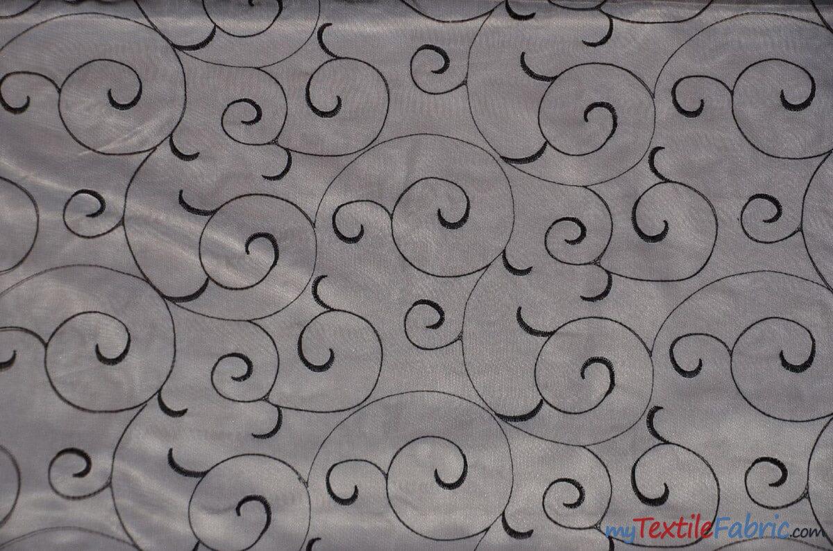 Swirl Organza Polyester Fabric - Embroidered Swirl Sheer, 52/54" Width, Multiple Colors (1 Yard)