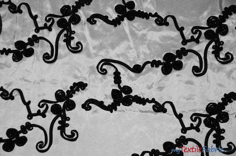 Ribbon Taffeta Polyester Fabric - Embroidered Ribbon Cord, Multiple Colors, 54" Width (1 Yard)