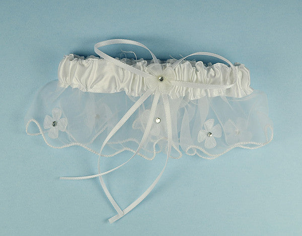 White Satin Bridal Wedding Garter Floral Organza Trim 12 Pack
