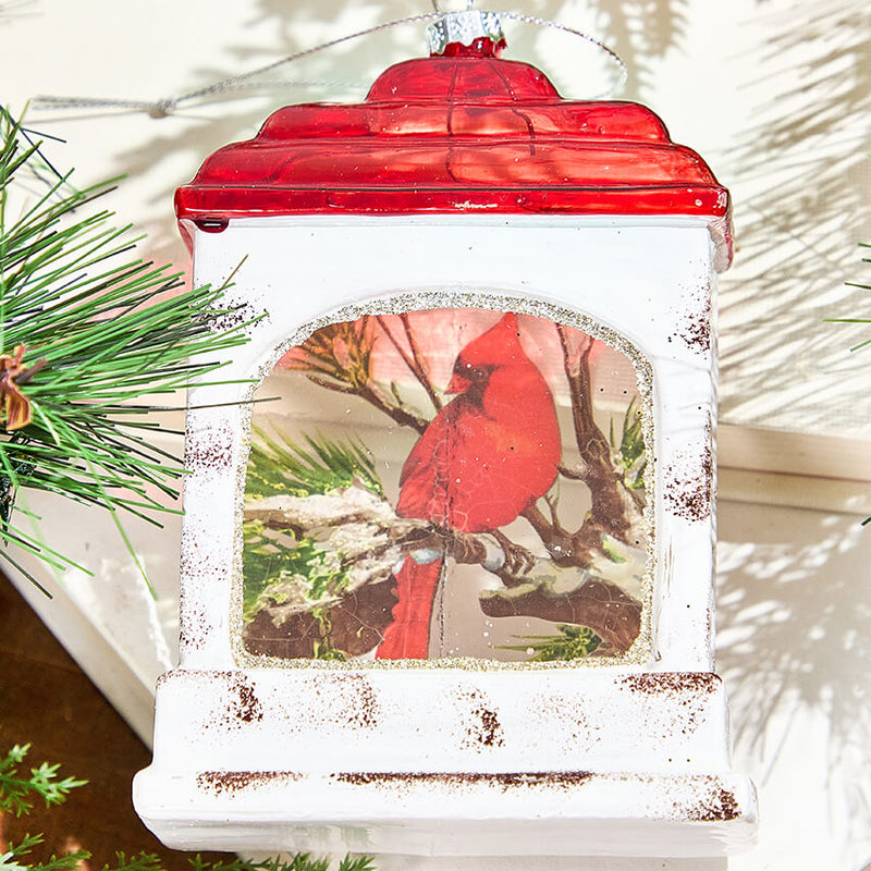 5" Glass Cardinal Scene Lantern Ornament