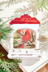 5" Glass Cardinal Scene Lantern Ornament