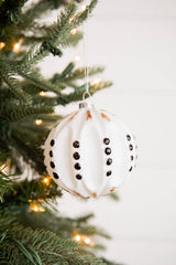 4” White and Black Glass Dotted/Striped/Quilted Ornament