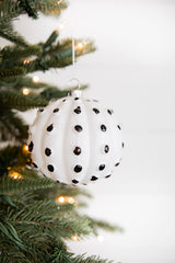 4” White and Black Glass Dotted/Striped/Quilted Ornament