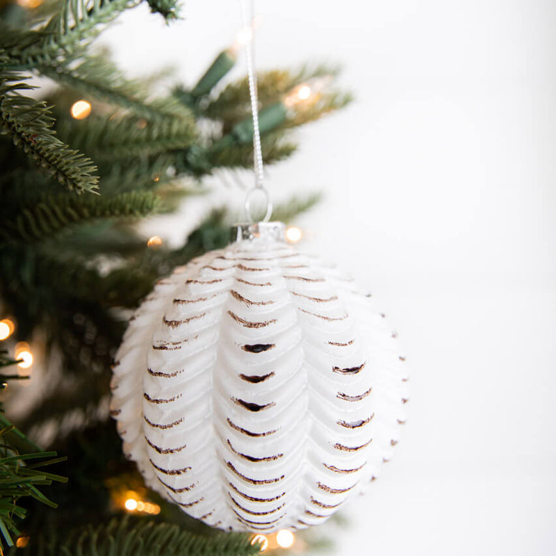 4 Inch White and Black Glass Dotted/Striped/Quilted Ornament