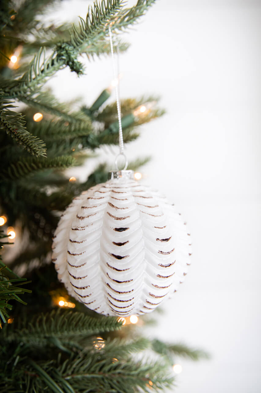 4” White and Black Glass Dotted/Striped/Quilted Ornament