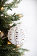 4” White and Black Glass Dotted/Striped/Quilted Ornament