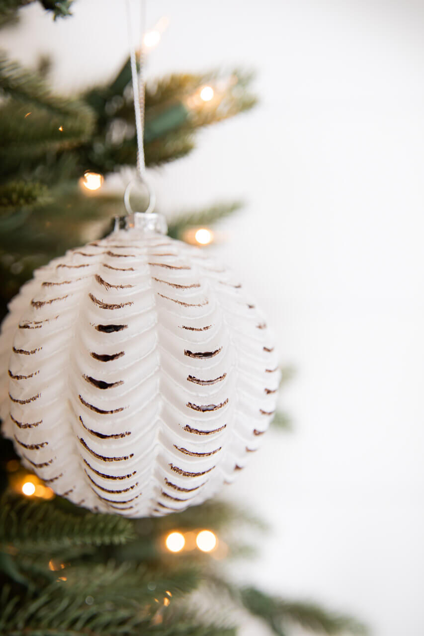 4” White and Black Glass Dotted/Striped/Quilted Ornament