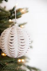 4” White and Black Glass Dotted/Striped/Quilted Ornament