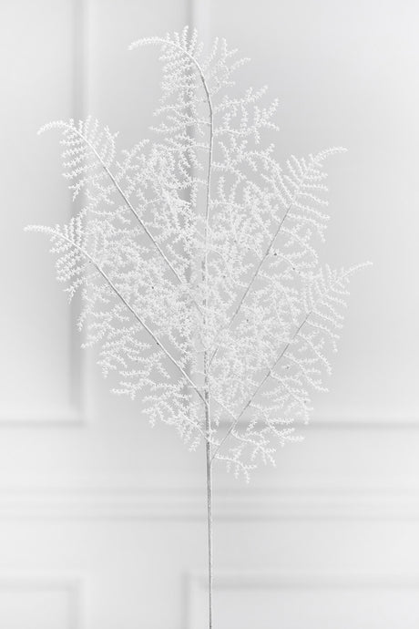 35" White Glitter Fern Spray