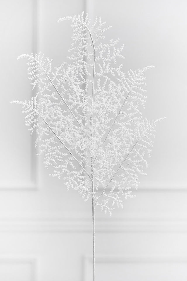 35" White Glitter Fern Spray