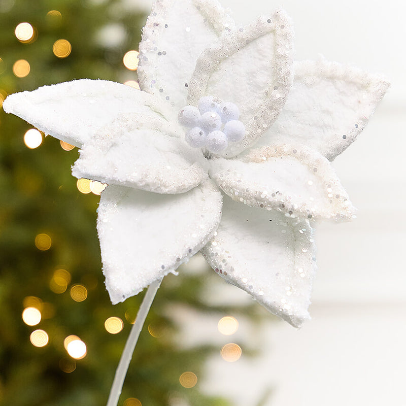 20" x 10" Iced White Poinsettia Stem