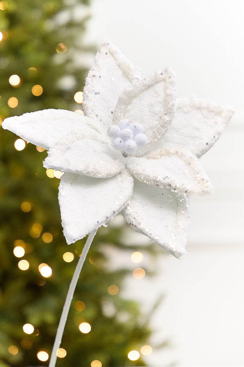 20" x 10" Iced White Poinsettia Stem