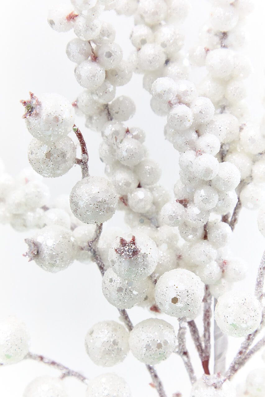 20" White Glitter Berry Spray