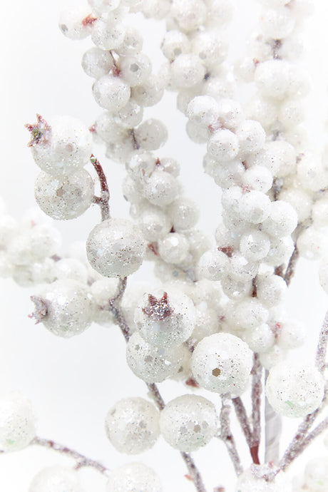20" White Glitter Berry Spray