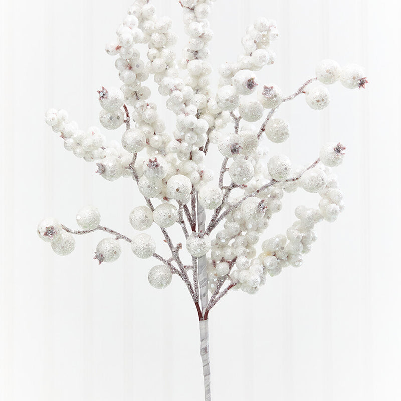 20" White Glitter Berry Spray