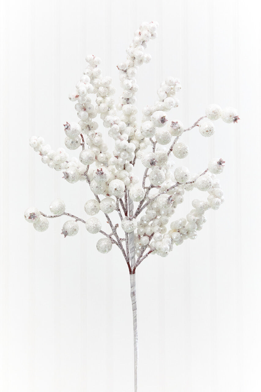 20" White Glitter Berry Spray