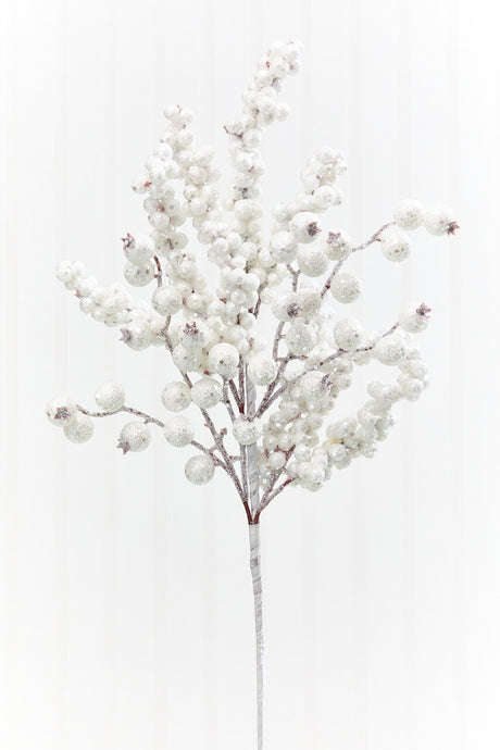 20" White Glitter Berry Spray