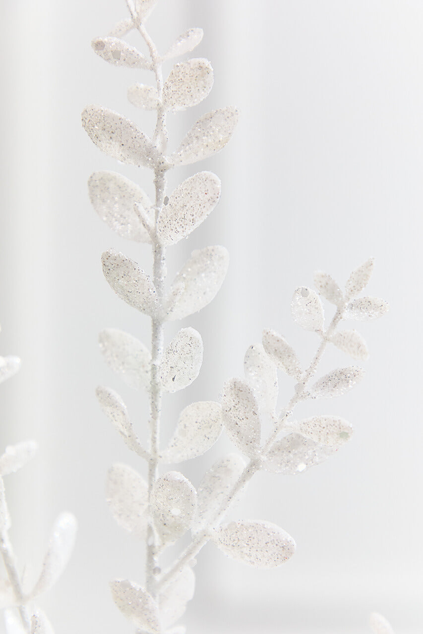 30" White Glitter Eucalyptus Spray