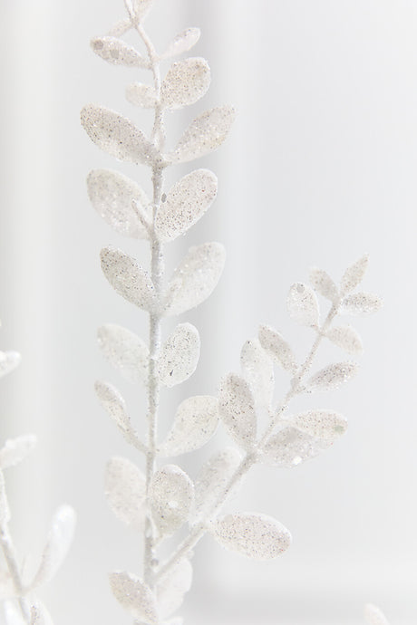 30" White Glitter Eucalyptus Spray