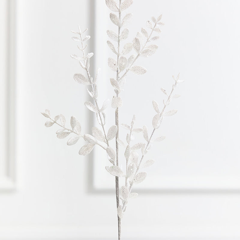 30" White Glitter Eucalyptus Spray