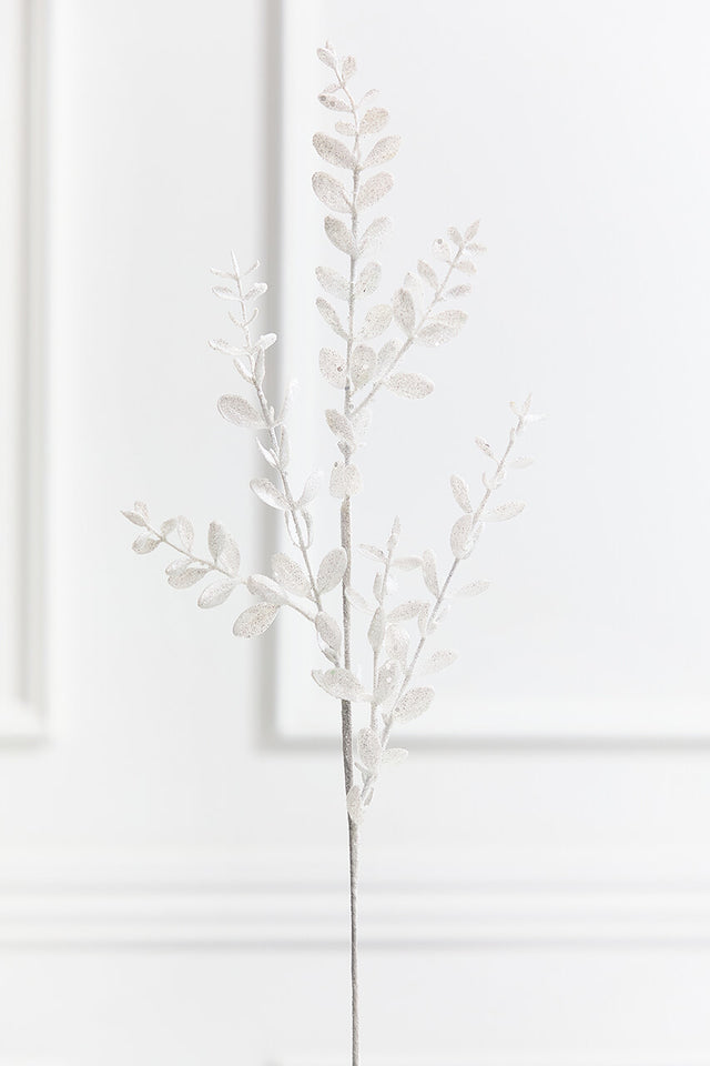 30" White Glitter Eucalyptus Spray