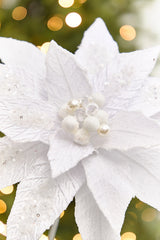 18" x 12" White Jewel Poinsettia Stem