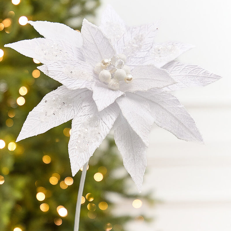 18" x 12" White Jewel Poinsettia Stem