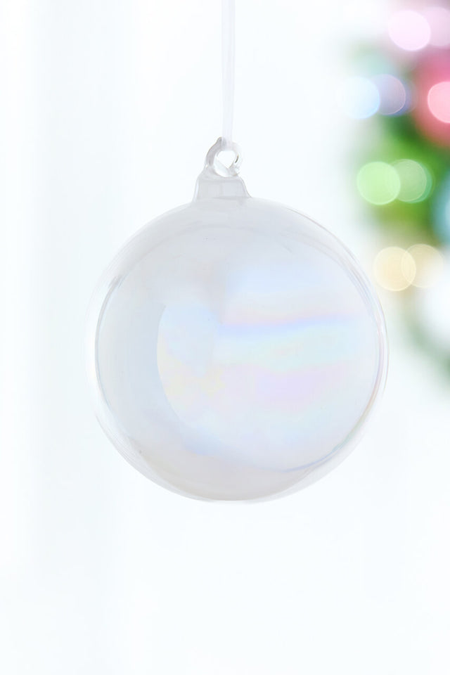 4" Iridescent White Glass Ball Ornament